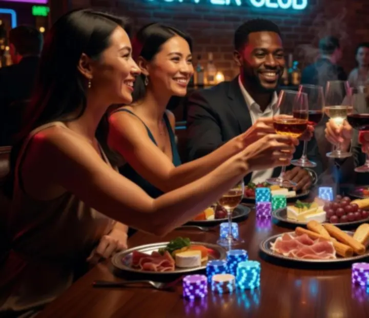 Guests toasting at a poker-inspired social table
