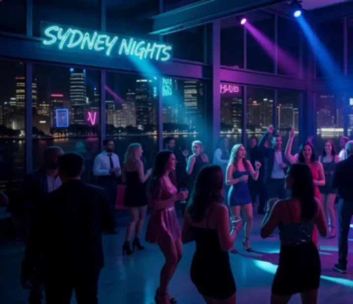 Wide shot of an after-dark venue